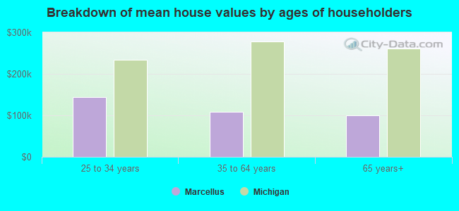 Breakdown of mean house values by ages of householders