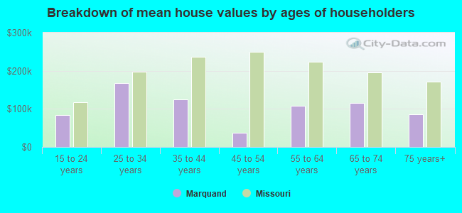 Breakdown of mean house values by ages of householders