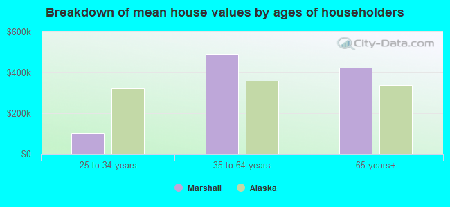 Breakdown of mean house values by ages of householders