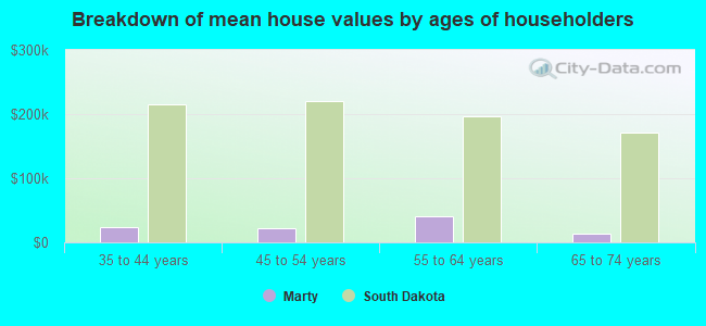 Breakdown of mean house values by ages of householders