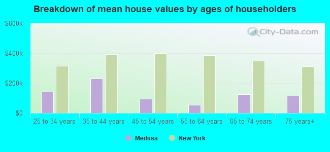 Breakdown of mean house values by ages of householders