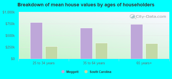 Breakdown of mean house values by ages of householders