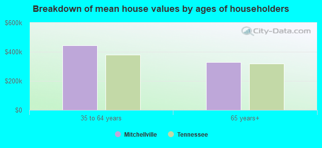 Breakdown of mean house values by ages of householders