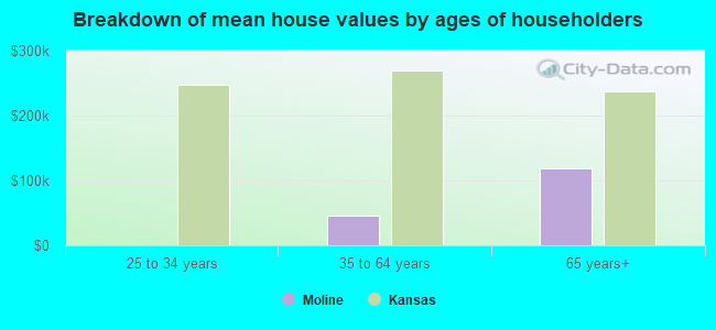 Breakdown of mean house values by ages of householders