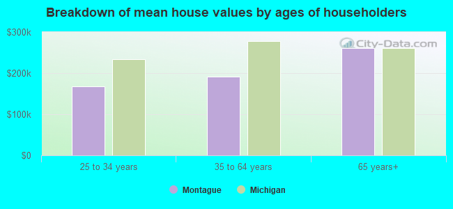 Breakdown of mean house values by ages of householders