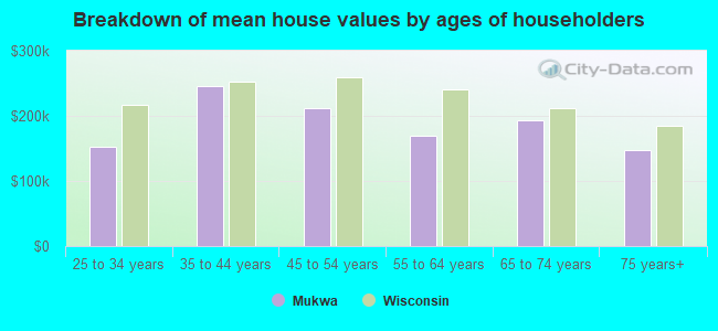 Breakdown of mean house values by ages of householders