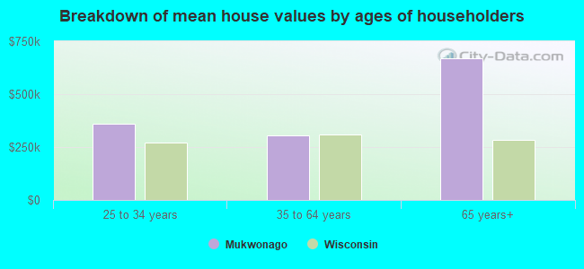 Breakdown of mean house values by ages of householders