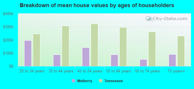 Breakdown of mean house values by ages of householders