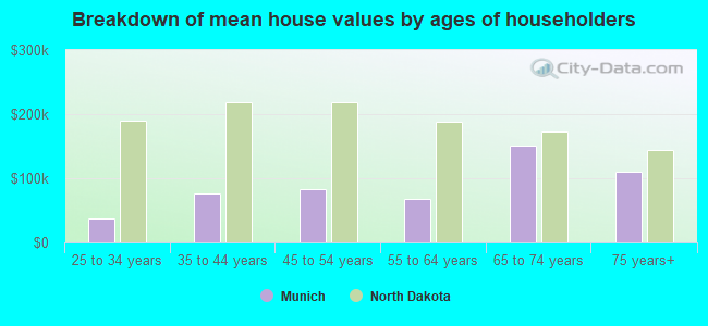 Breakdown of mean house values by ages of householders