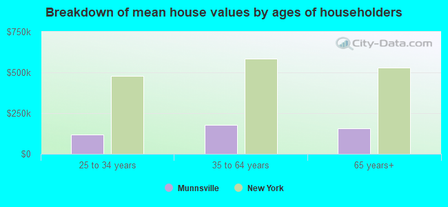 Breakdown of mean house values by ages of householders