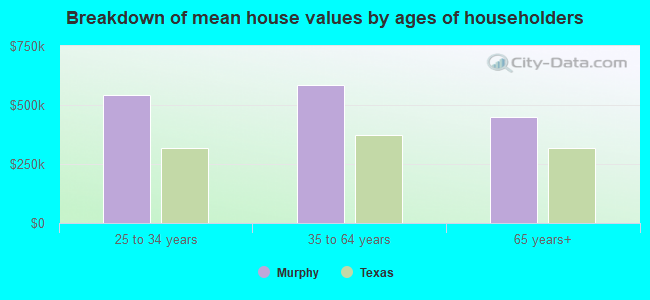 Breakdown of mean house values by ages of householders