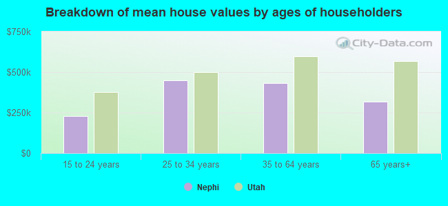 Breakdown of mean house values by ages of householders