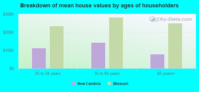 Breakdown of mean house values by ages of householders