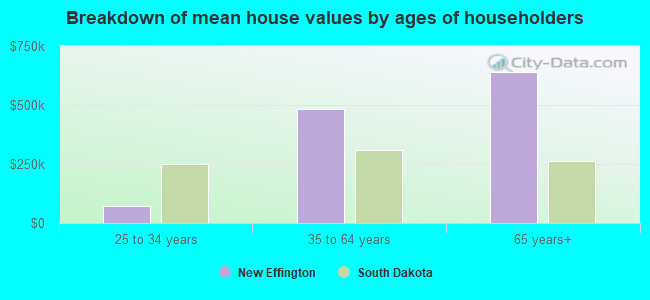 Breakdown of mean house values by ages of householders