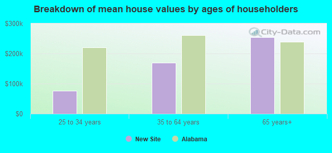 Breakdown of mean house values by ages of householders