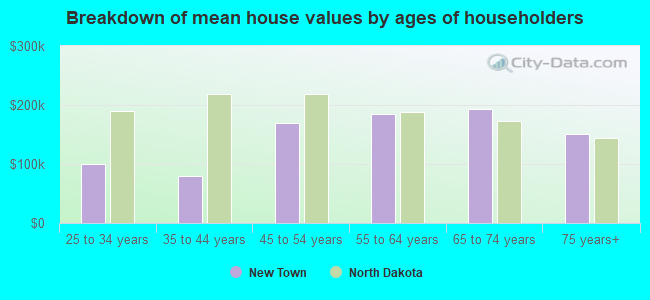 Breakdown of mean house values by ages of householders