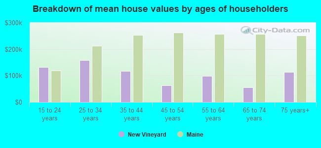 Breakdown of mean house values by ages of householders