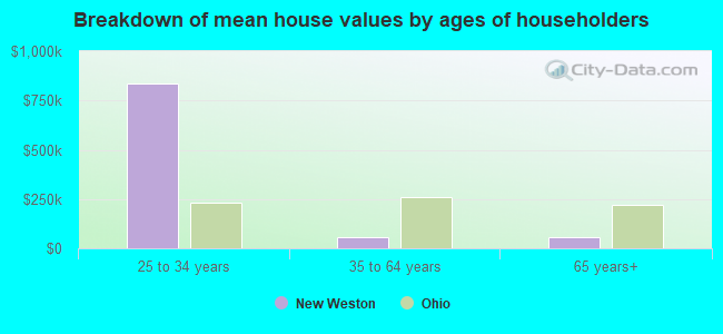 Breakdown of mean house values by ages of householders