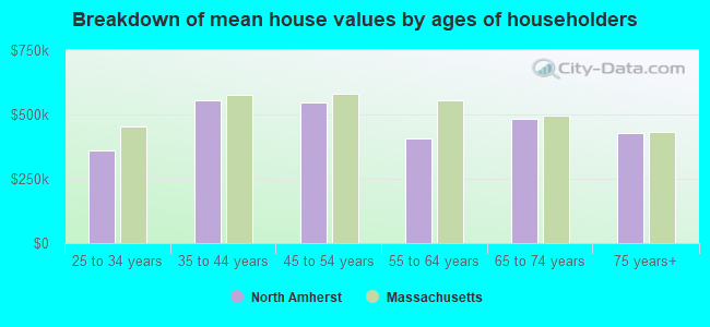 Breakdown of mean house values by ages of householders