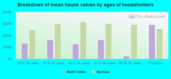 Breakdown of mean house values by ages of householders