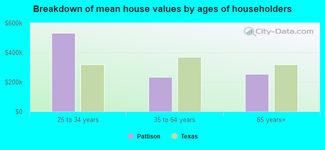 Breakdown of mean house values by ages of householders