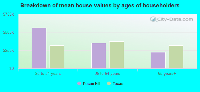 Breakdown of mean house values by ages of householders