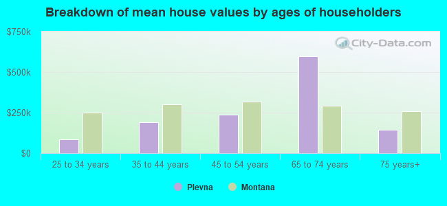 Breakdown of mean house values by ages of householders