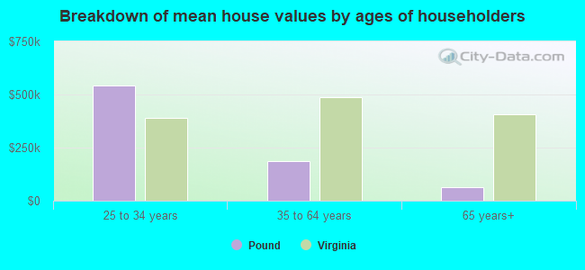 Breakdown of mean house values by ages of householders