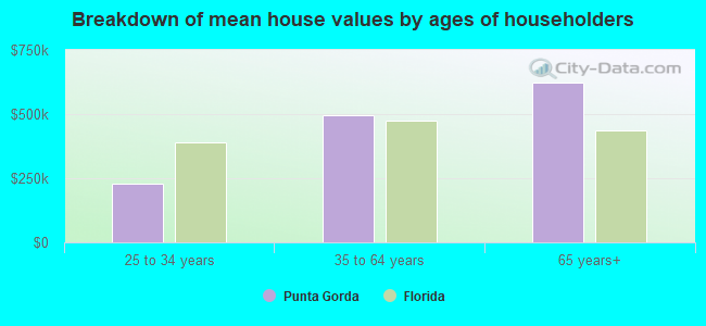 Breakdown of mean house values by ages of householders