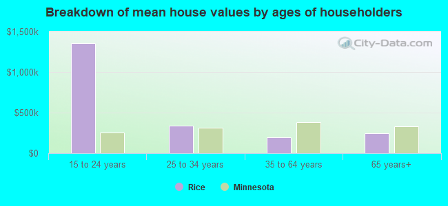 Breakdown of mean house values by ages of householders