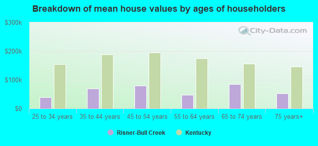 Breakdown of mean house values by ages of householders