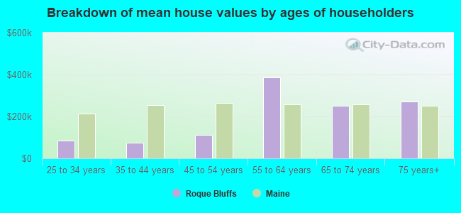 Breakdown of mean house values by ages of householders