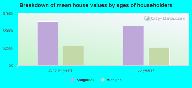 Breakdown of mean house values by ages of householders