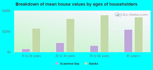 Breakdown of mean house values by ages of householders