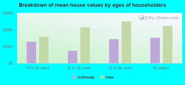 Breakdown of mean house values by ages of householders