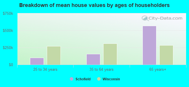 Breakdown of mean house values by ages of householders