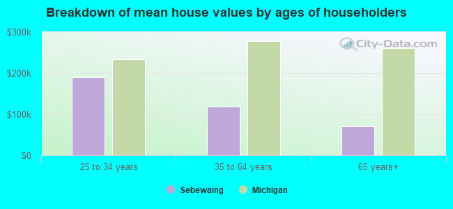 Breakdown of mean house values by ages of householders