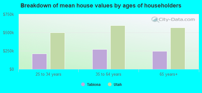 Breakdown of mean house values by ages of householders