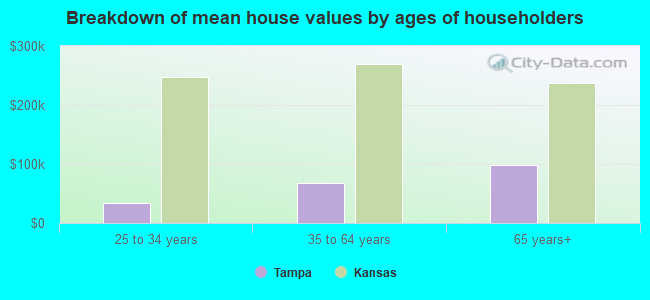 Breakdown of mean house values by ages of householders