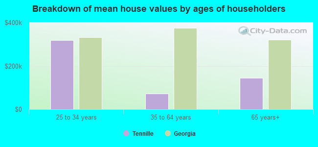 Breakdown of mean house values by ages of householders