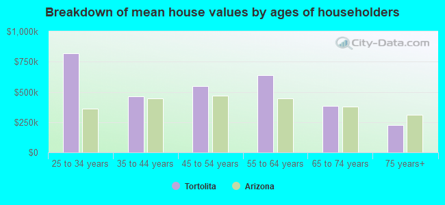 Breakdown of mean house values by ages of householders