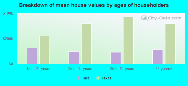 Breakdown of mean house values by ages of householders