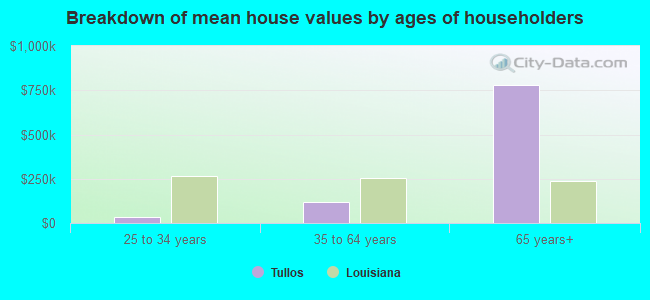 Breakdown of mean house values by ages of householders