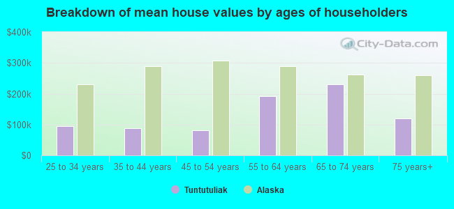 Breakdown of mean house values by ages of householders