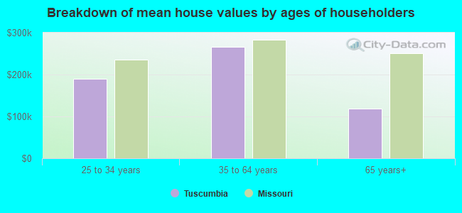 Breakdown of mean house values by ages of householders