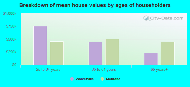 Breakdown of mean house values by ages of householders