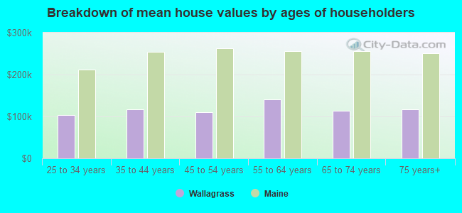 Breakdown of mean house values by ages of householders