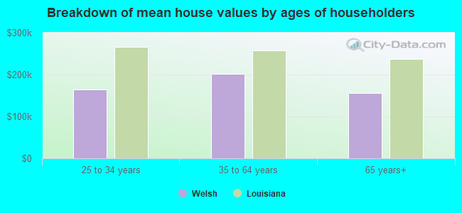 Breakdown of mean house values by ages of householders