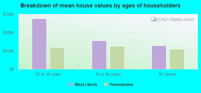 Breakdown of mean house values by ages of householders