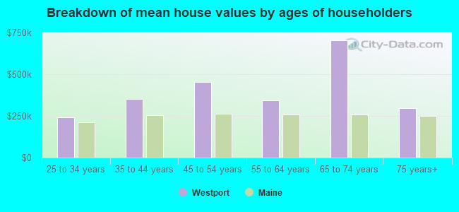 Breakdown of mean house values by ages of householders